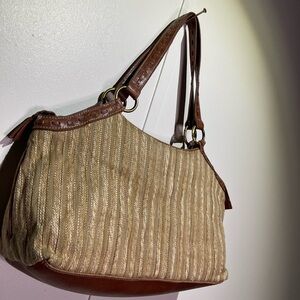 Relic Brown Woven Shoulder Bag with Leather Trim